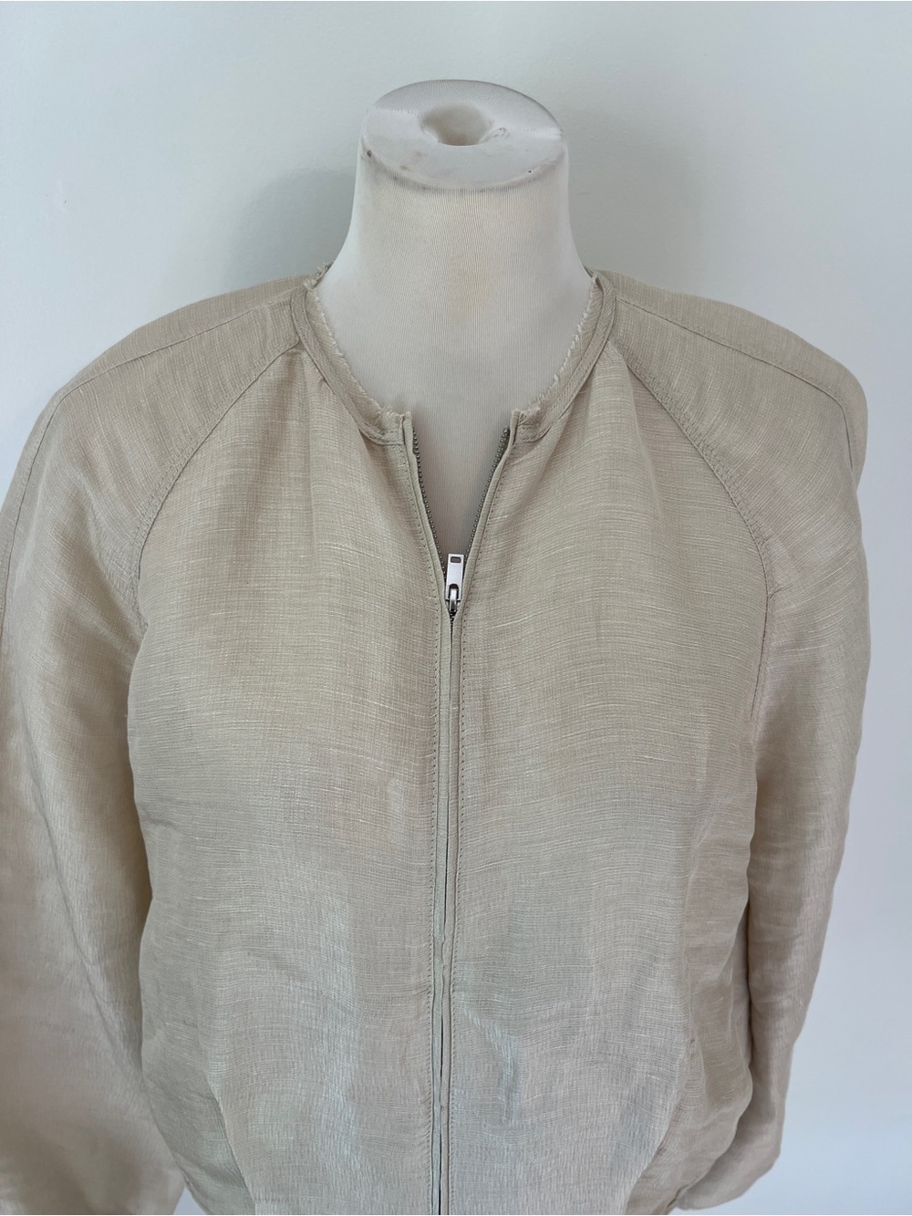 Massimo Dutti Linen Silk Bomber Jacket Beige Cropped Balloon Sleeve M women’s - Picture 11 of 11